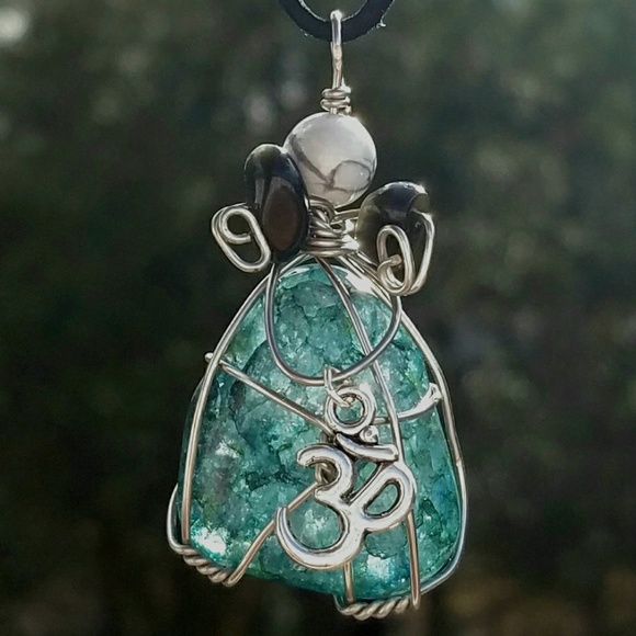 InspiredJenstones Jewelry - 🕉 Boho Yoga Om Charm Blue Crackle Quartz Pendant